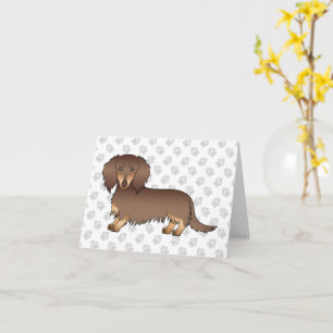Carte Chien Dachshund au poil long chocolat et fauve & P