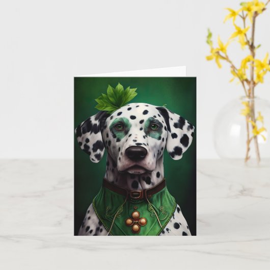 Carte Chien dalmate en robe de la Saint-Patrick (Fleur jaune)