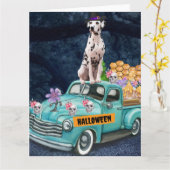 Carte Chien Dalmatien Camion Halloween Nuit Effrayante (Fleur jaune)