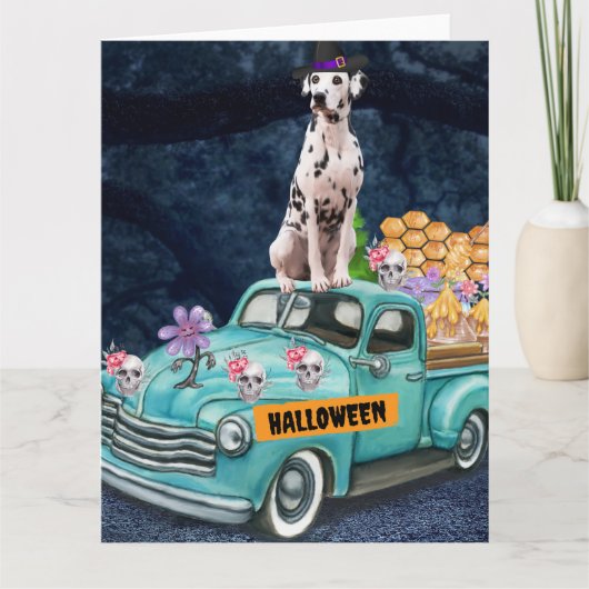 Carte Chien Dalmatien Camion Halloween Nuit Effrayante (Devant)