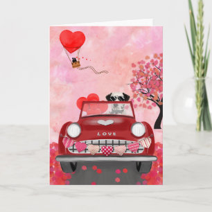 Carte Chien Dalmatien Conduisant une Voiture avec des Cœ