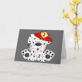 Carte Chien Dalmation du feu et casquette (Fleur jaune)