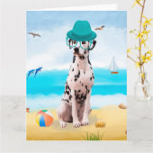 Carte Chien Dalmation sur la plage (Fleur jaune)