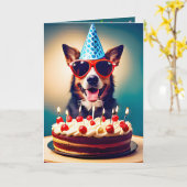 Carte Chien d'anniversaire avec lunettes de soleil (Fleur jaune)
