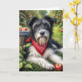 Carte Chien d'anniversaire dans un Apple Orchard (Fleur jaune)