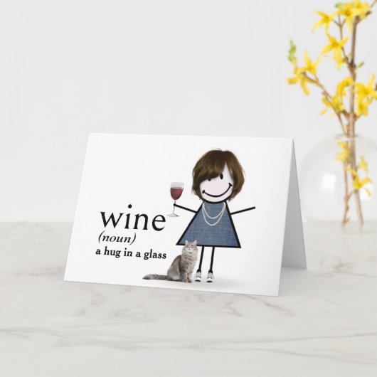 Carte Chien D'Anniversaire Fille Avec Vin Et Chat (Fleur jaune)