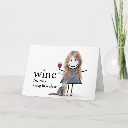 Carte Chien D'Anniversaire Fille Avec Vin Et Chat (Devant)