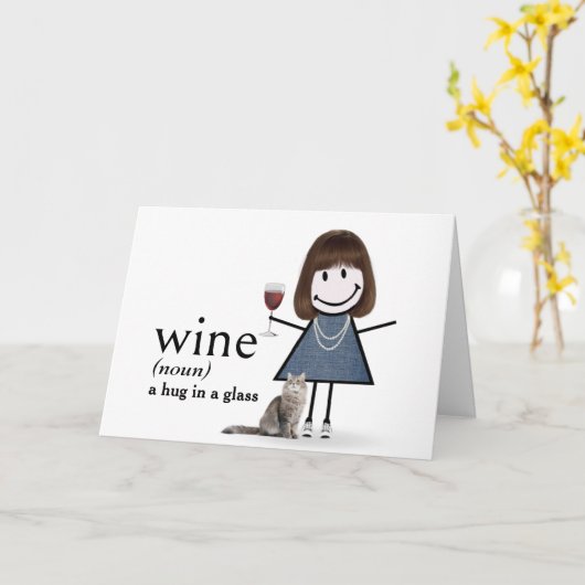 Carte Chien D'Anniversaire Fille Avec Vin Et Chat (Fleur jaune)