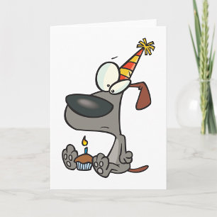 Carte Chien d'anniversaire triste dessin animé avec gâte