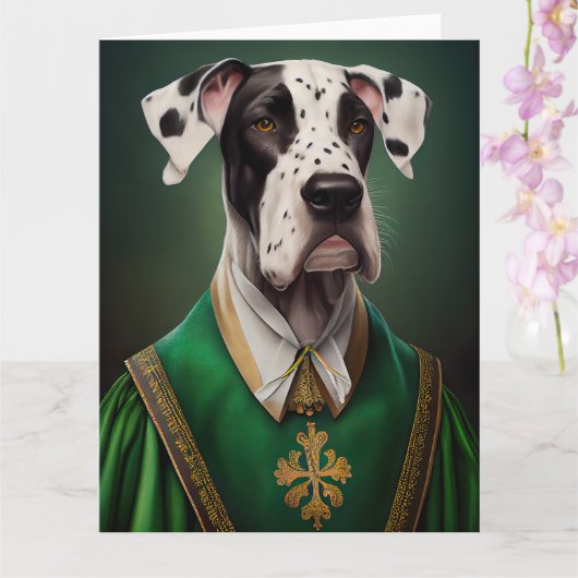 Carte Chien Danois en tenue de la Saint-Patrick (Orchidée)