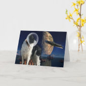 Carte Chien dans l'espace Planètes OVNI Anniversaire (Fleur jaune)