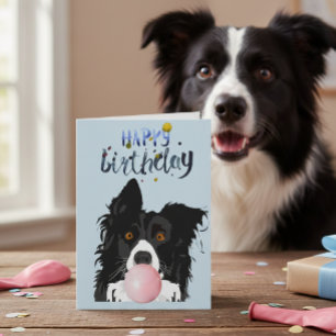 Carte Chien de Border Collie d'anniversaire Animal Bubbl