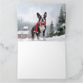 Carte Chien de Boston Terrier pendant Noël de neige (Intérieur)