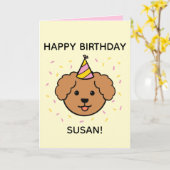 Carte Chien de caniche | Anniversaire rose et jaune plié (Fleur jaune)