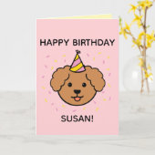 Carte Chien de caniche | Anniversaire rose et jaune plié (Fleur jaune)