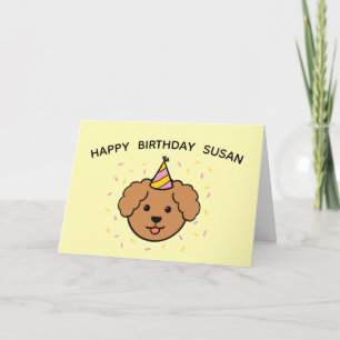 Carte Chien de caniche   Anniversaire rose et jaune plié