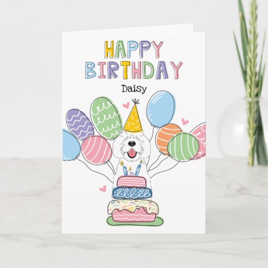 Carte Chien de caniche blanc Joyeux anniversaire (Devant)