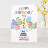 Carte Chien de caniche blanc Joyeux anniversaire (Fleur jaune)