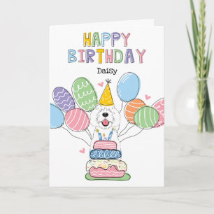 Carte Chien de caniche blanc Joyeux anniversaire