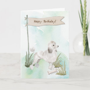 Carte Chien de caniche blanc sous signe d'anniversaire