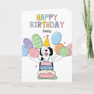 Carte Chien de caniche noir et blanc Joyeux anniversaire