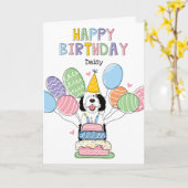 Carte Chien de caniche noir et blanc Joyeux anniversaire (Fleur jaune)