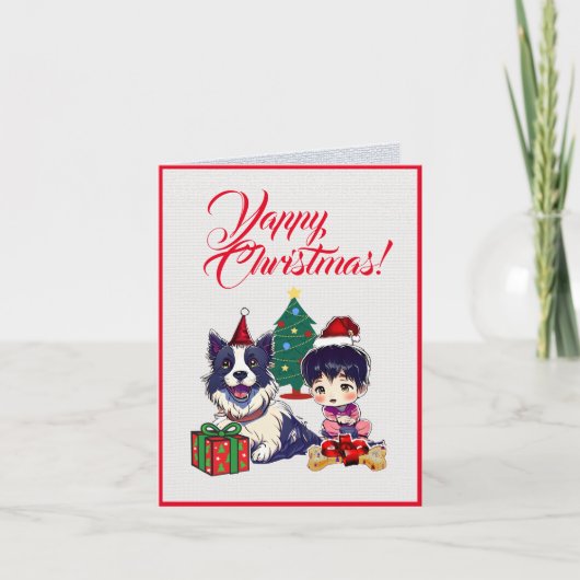 Carte Chien De Carlin Cute Avec Petite Fille Noël (Devant)