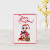 Carte Chien De Carlin Cute Avec Petite Fille Noël (Fleur jaune)