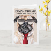 Carte Chien de Carlin principal drôle dans une Cravate r (Fleur jaune)