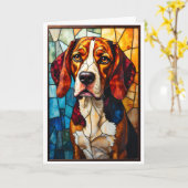 Carte Chien de chasse Beagle de style vitrail  (Fleur jaune)
