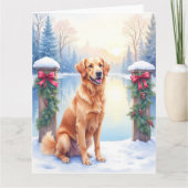 Carte Chien de Chesapeake Bay Noël au bord du lac en hiv (Devant)