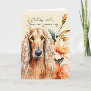 Carte Chien de chien afghan avec lys de pêche Anniversai
