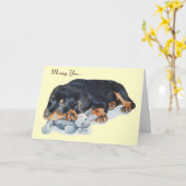 Carte chien de chiot rottweiler mignon qui vous manque (Fleur jaune)