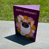 Carte Chien de Corgi avec fleurs violet Personnalisé