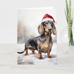 Carte Chien de Dachshund à Noël de neige