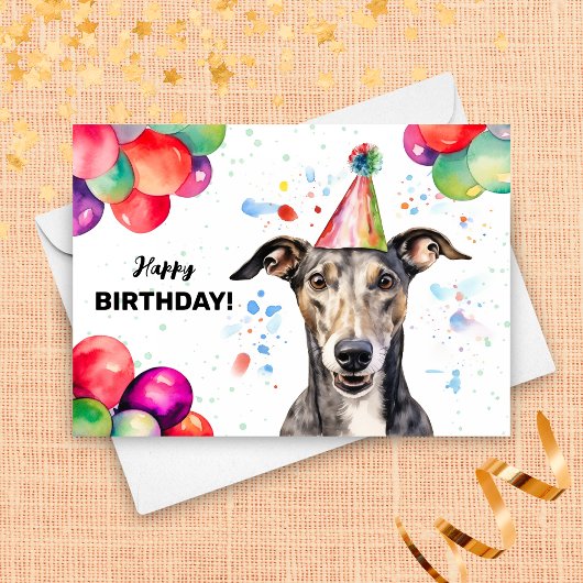 Carte Chien de Greyhound avec Ballons et Casquette de fê