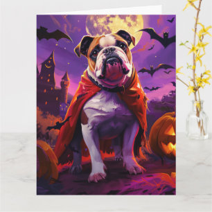 Carte Chien de Halloween Bulldog Vampire Citrouilles Épo
