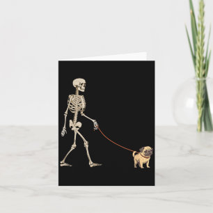 Carte Chien de Halloween drôle de squelette de Pug prome