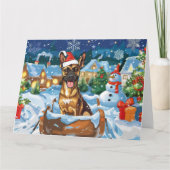 Carte Chien de Malinoi belge à Sleigh Noël de neige (Devant)
