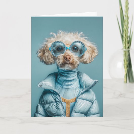 Carte Chien de mode en tenue bleue (Devant)
