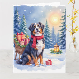 Carte Chien de montagne de Berne aquarelle traîneau Noël