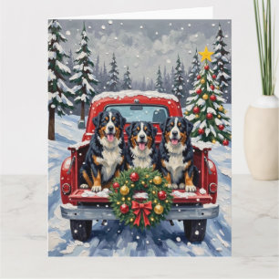 Carte Chien de montagne de Berne Noël Camion Rouge Fêtes