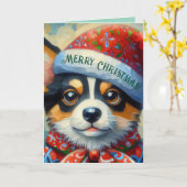 Carte Chien de Noël Chien Chien Chien Puppy avec Santa H (Fleur jaune)