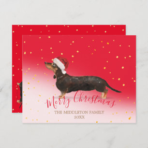 Carte Chien de Noël Dachshund Gold Red Salutation saison