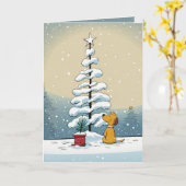 Carte Chien de Noël dans les flocons de neige (Fleur jaune)