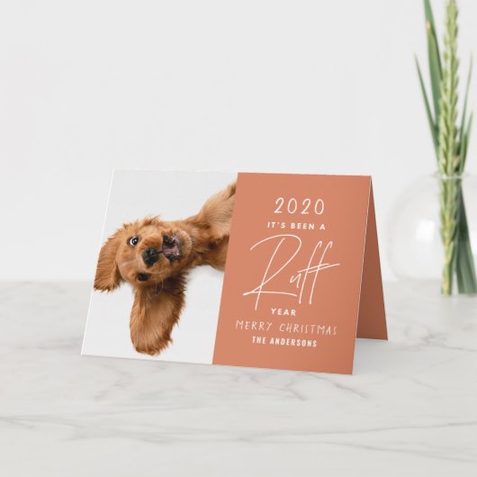 Carte Chien de Noël drôle ruff année en revue (Devant)