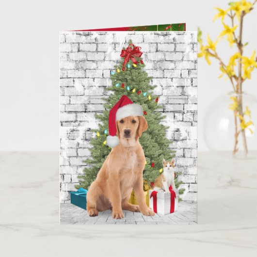 Carte Chien de Noël et Kitten (Fleur jaune)