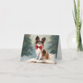 Carte Chien de Papillon à Noël de neige (Devant)
