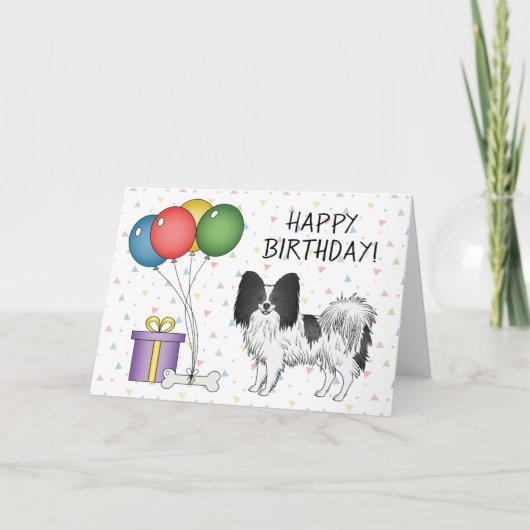 Carte Chien De Papillon Noir Et Blanc Joyeux Anniversair (Devant)