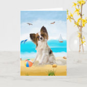 Carte Chien de Papillon sur la plage  (Fleur jaune)
